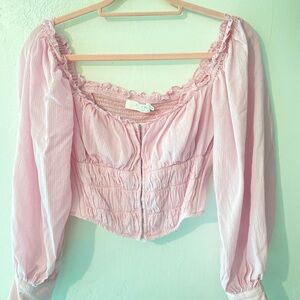 Aritzia Pink Puff Sleeve Smocked Blouse